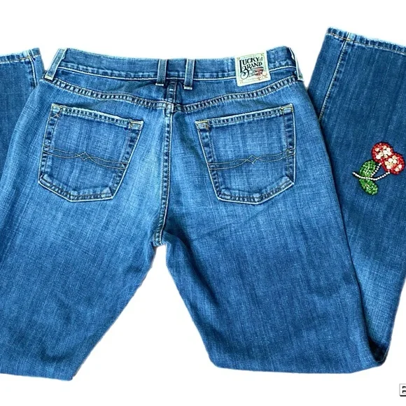 Lucky Brand Luxury Denim By Gene M Sz.10/30 Made In USA Cherry Rhinestones - Picture 4 of 17